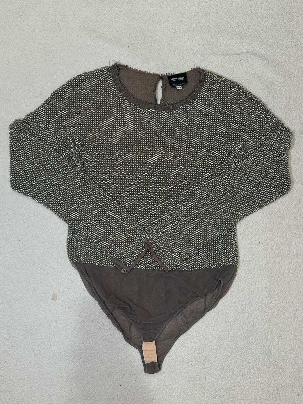 Giorgio Armani Borgonuovo 21 Vintage Beaded Chevron Mesh Bodysuit Size 44